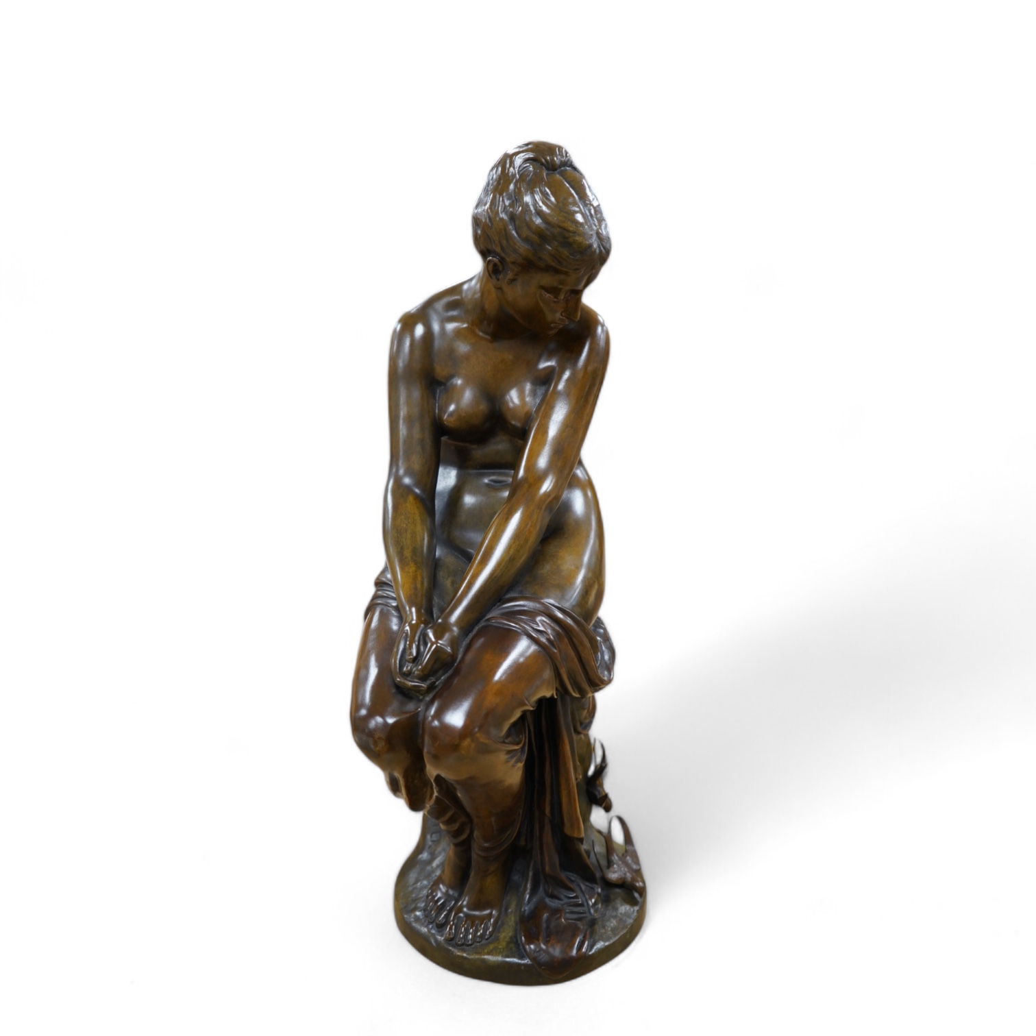 Auguste Joseph Peiffer (1832-1886), a bronze figure of a seated maiden, signed, 65cm high. Condition - good